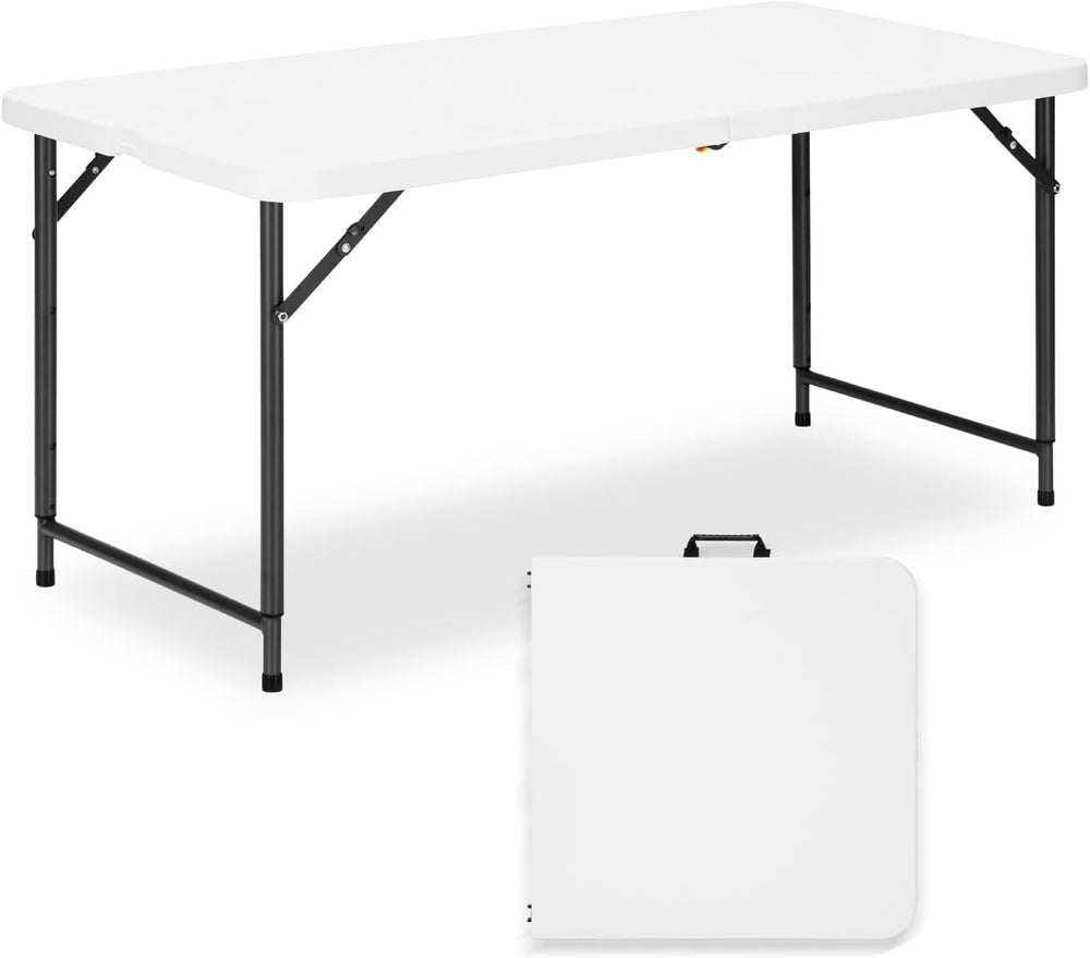4ft Folding Table with Adjustable Height, 2-Level Foldable Table with HDPE To...