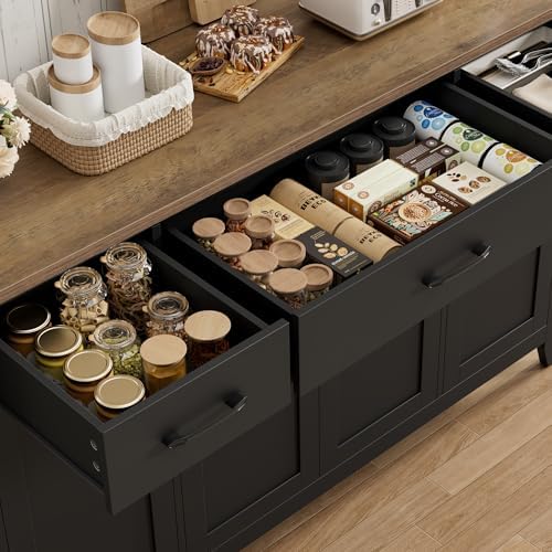 HORSTORS 55" W Buffet Cabinet with Storage, Kitchen Storage Cabinet, Black
