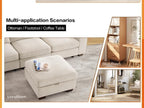 TEKAMON 27.5" Storage Ottoman, Square Footrest with Sponge Padded Seat, Chenille Fabric Step Stool for Sofa, Bedroom, Living Room, Entryway, Modern Change Shoes Stool, Wood Legs, (Beige)