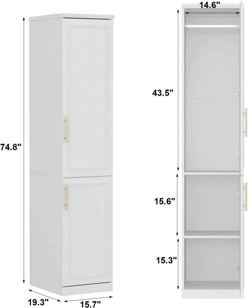Slim Wardrobe Armoire with Clothing Rod and Storage Shelves, Narrow 2-Door Ar...