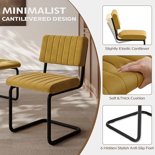 Mid-Century Modern Dining Chairs Set of 4 with Metal Legs, Yellow