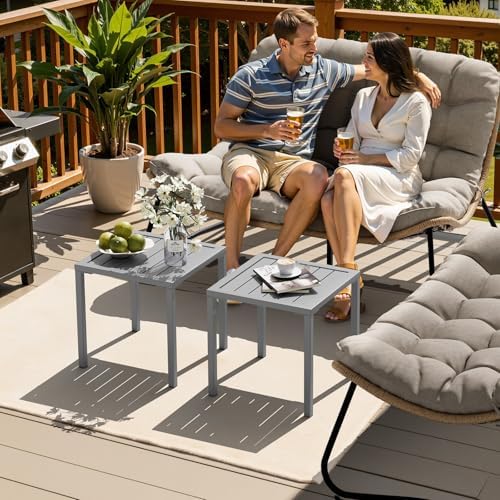 Crestlive Products Aluminum Outdoor Side Table Set of 2, Pool Lounge Chair Si...