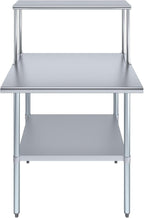 Stainless Steel Work Table with Wide Single Tier Overshelf | Metal Kitchen Prep Table & Shelving Combo (30" x 36" Work Table + 12" Overshelf)