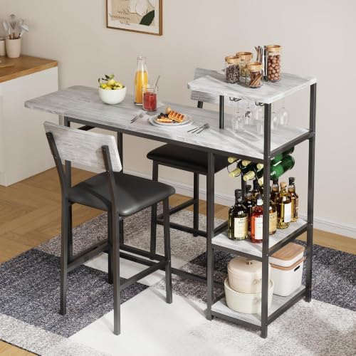 Garvee Dining Table Set for 2, 3-Piece Expandable Bar Table and Chairs Set
