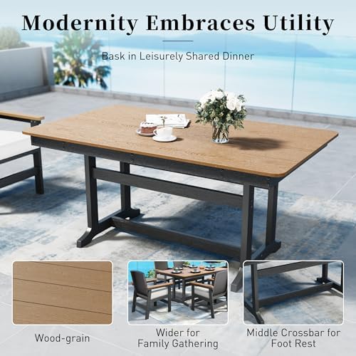 SUNSHINE VALLEY 7pc Patio Dining Set, HDPE 64" Table & 6 Chairs