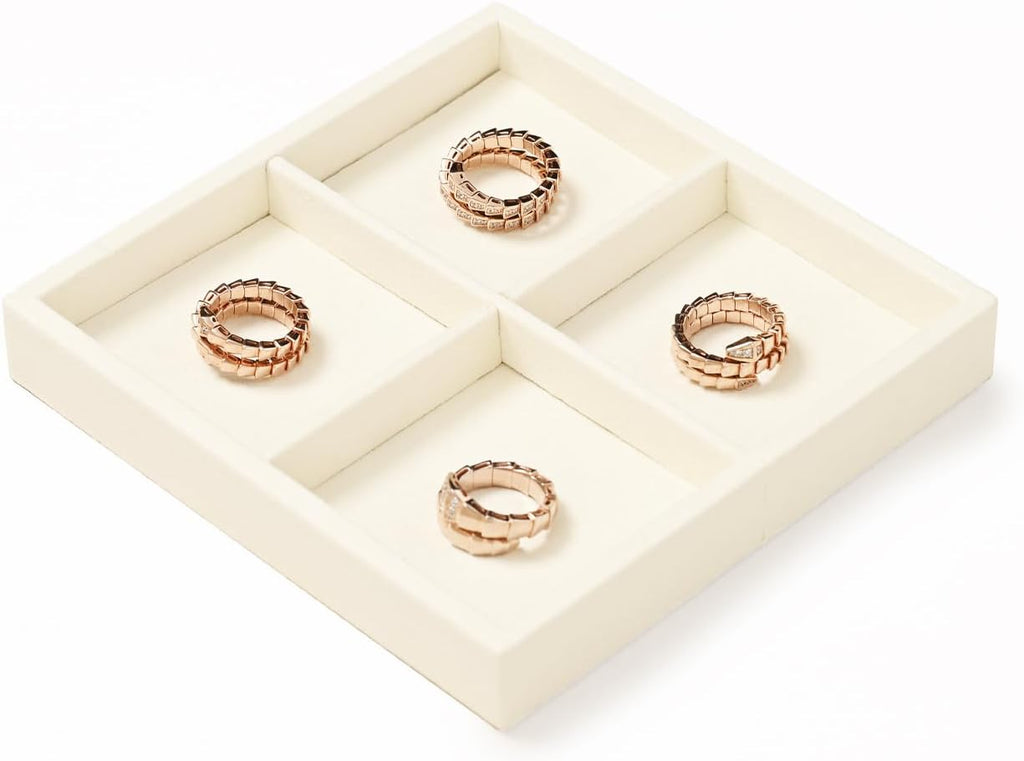 Oirlv Microfiber 4 Grids Stackable Jewelry Display Trays Showcase Jewelry Organizer Storage Trays(Beige)