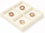 Oirlv Microfiber 4 Grids Stackable Jewelry Display Trays Showcase Jewelry Organizer Storage Trays(Beige)