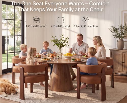 Shunzhi Brown Barrel Dining Chairs Set of 2, Upholstered Dining Room Chairs