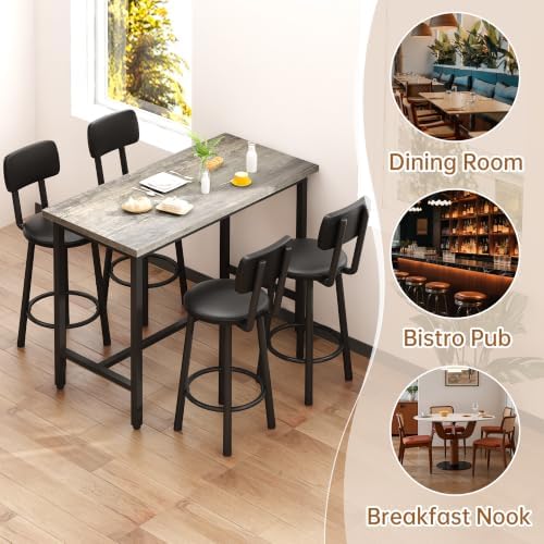 5 Piece Bar Table and Chairs Set for 4, Counter Height Rectangular Pub Dining...