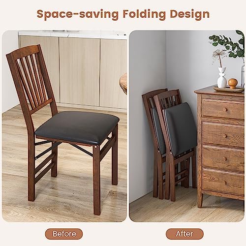 KOTEK Folding Dining Chairs Set of 4, Wooden Kitchen Chairs with Padded Seat ...