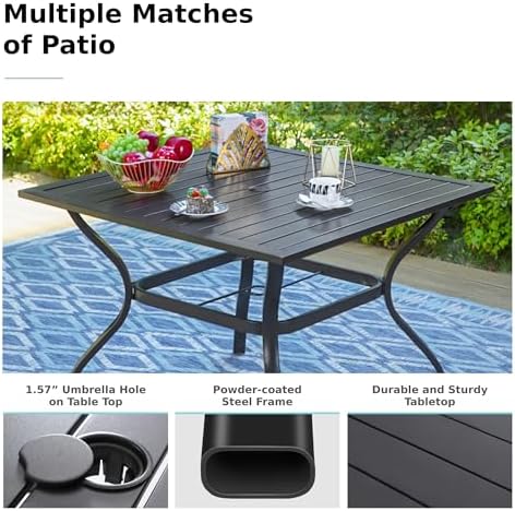 MFSTUDIO Outdoor Table and Chairs Set for 4,37“ Square Metal Table&Chairs