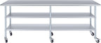 AmGood Stainless Steel Work Table with 2 Shelves and Casters | Metal Utility Table On Wheels (Stainless Steel, 96" Long x 18" Deep)