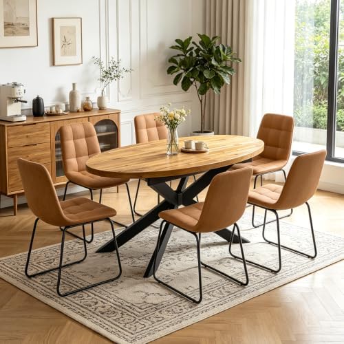 63"-78.7" Extendable Oval Dining Table Set for 6 | 7 Piece Large Ro...