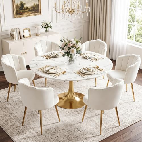 VECELO Velvet Dining Chairs Set of 6, Modern Upholstered Kitchen Chairs with ...