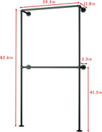 Industrial Pipe Clothing Rack Wall Mounted Garment Rack, Black Pipe Clothes Rack Retail Display Hanging Rod for Closet Storage, Laundry Room