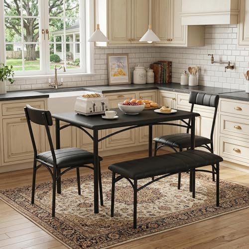 IDEALHOUSE Dining Table Set for 4, Kitchen Table with Chairs for 4, Rectangul...