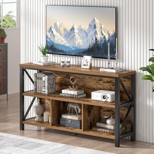 EXCEFUR 47 Inch Rustic Brown Horizontal Bookshelf, Modern Industrial Wood &am...