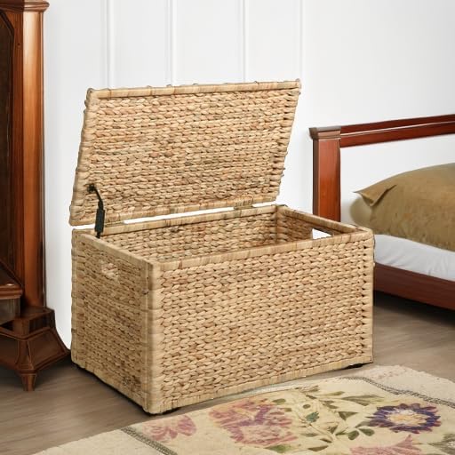 eHemco Water Hyacinth Wicker Storage Trunk, Natural, 30x17.5x17.5 Inches | Sa...