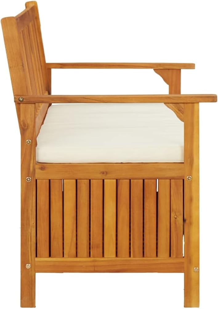 Patio Storage Bench Solid Acacia Wood Outdoor Garden Bench with Cushion, 47.2...