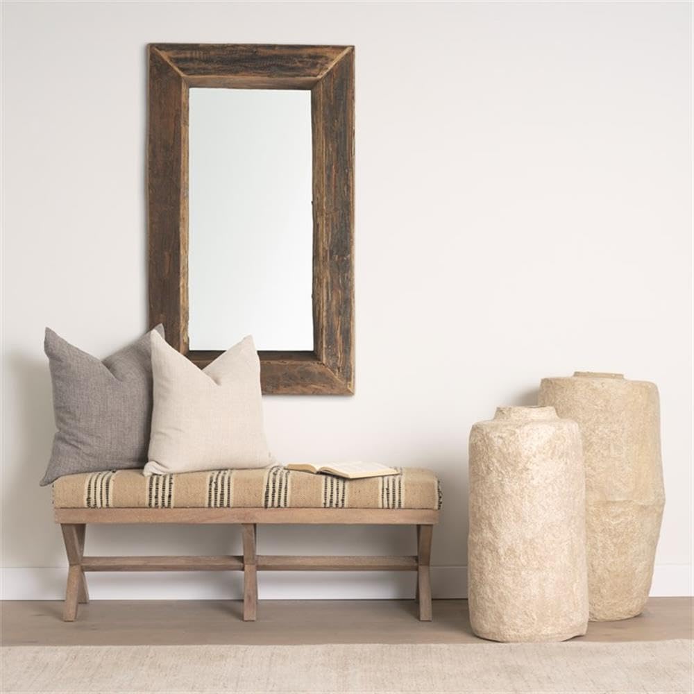 Pemberly Row Upholstered Accent Bench, 50L x 16W x 18.8H, Mango Wood Base, Be...