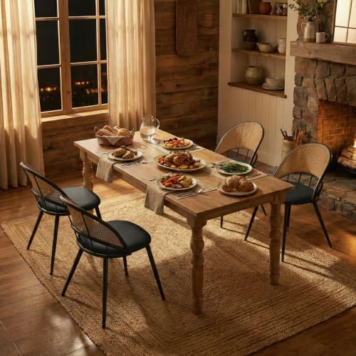 Black Rattan Dining Chairs Set of 4, Dining Room Chairs for Kitchen