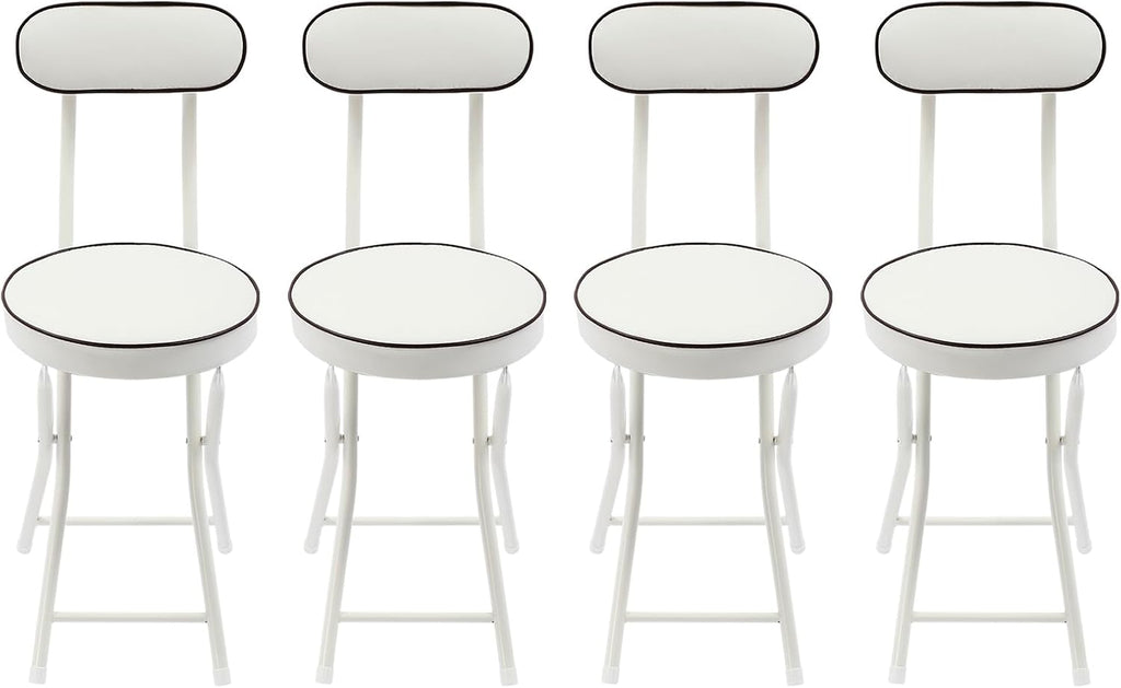 LOYALHEARTDY 4 Pcs Folding Stool, 18.9 in Cushioned Padded Folding Stool Portable Bar Stool with Back for Camping Kitchen Home Office (White)