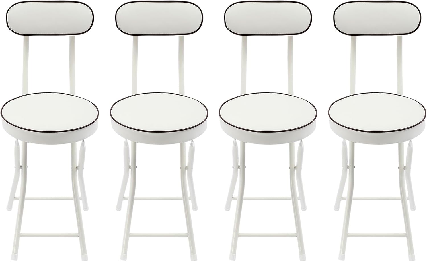 4Pcs Folding Stool with Back Cushioned Padded Folding Stool Portable Bar Stool Collapsible Counter Height Chair for Kitchen Island Home Office Camping Fishing Hiking 18.9Inch Height (White)