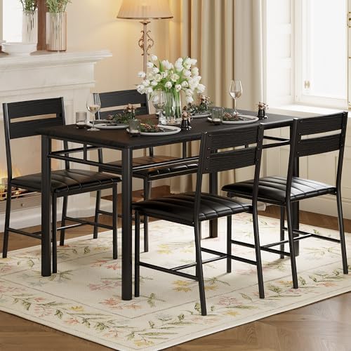 IRONCK Dining Table Set for 4, Black