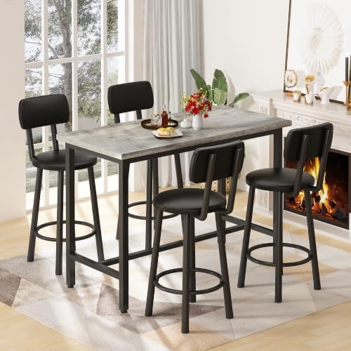 5 Piece Bar Table and Chairs Set for 4, Counter Height Rectangular Pub Dining...