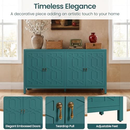 RoyalCraft 4 Door Buffet Cabinet, Painted Storage Sideboard, Blue