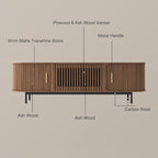 POVISON Fully-Assembled Sliding Tambour Door TV Stand, Mid Century Modern Sintered Stone TV Console, Wood Media Console for 75 Inch TV, Entertainment Center with Storage Cabinet (Walnut, 78.74")