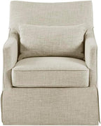 Martha Stewart London Swivel Chair - Solid Wood & Plywood, Skirted Metal Base Accent Armchair, Lumbar Pillow -Modern Classic Family Room Sofa Furniture Bedroom Lounge, 28"X31.5"X35.25", Beige Multi