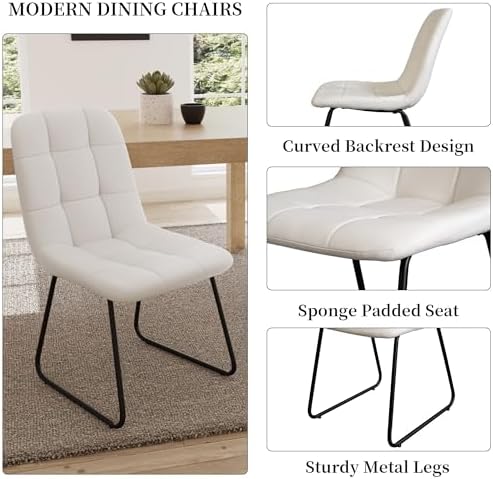 HIPIHOM Round Dining Table Set for 4, Cream Table with 4 PU White Chairs | 43...