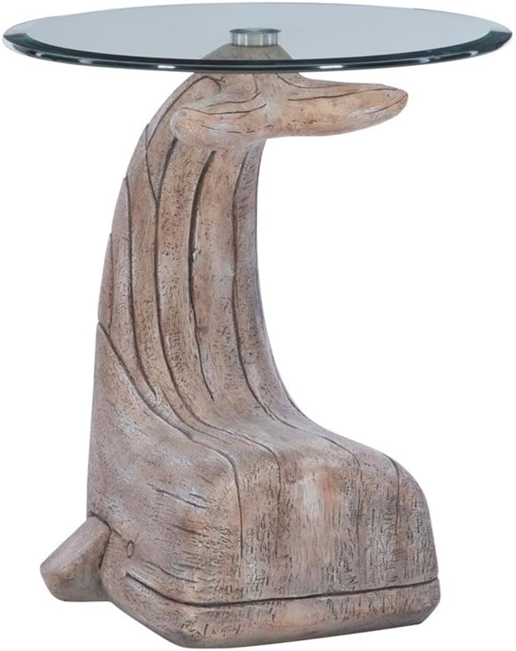 MAKLAINE Whale Sculptured Accent Table, 23 in Tall, Resin Base with Driftwood...