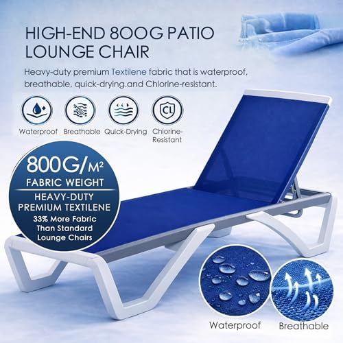 Kozyard Outdoor Chaise Lounge Chair, Full Flat Adjustable Patio Lounger with ...