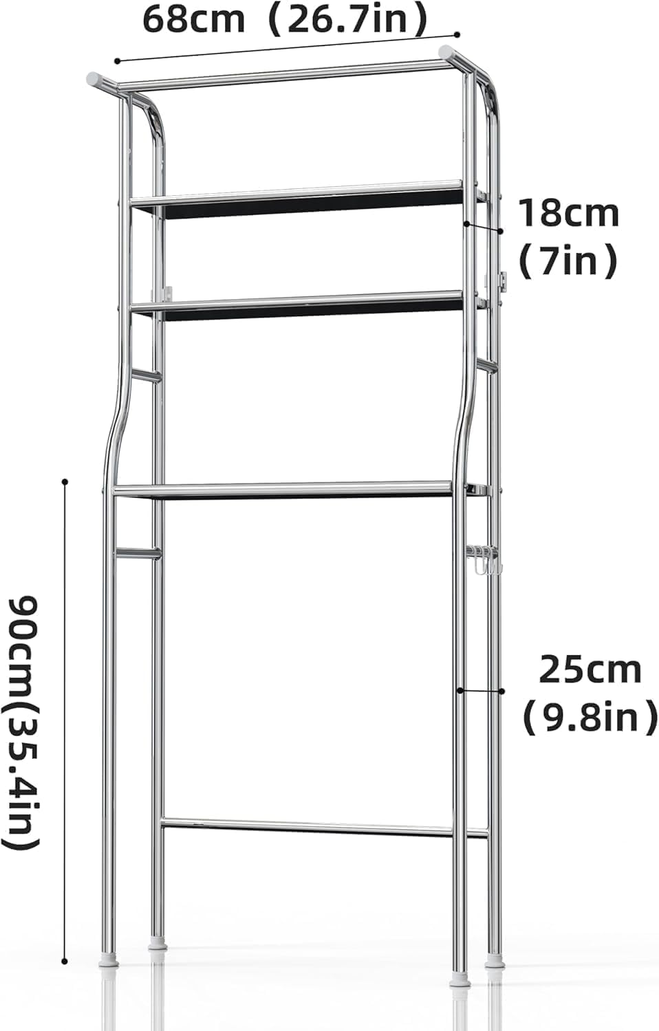 Over The Washer and Dryer Storage Shelf, 3 Tier Laundry Room Metal Drying Rack with Towels Hangers, Space Saver Organizer for Hanging Clothes and Towels (Stainless Steel RA1)