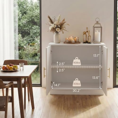holzart 31.5" Modern Farmhouse Storage Cabinet, White 2 Door Sideboard B...