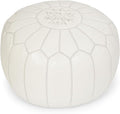 Mina Unstuffed Moroccan Leather Pouf Ottoman, 20" Diameter and 13" Height (Unstuffed White)