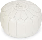 Mina Unstuffed Moroccan Leather Pouf Ottoman, 20" Diameter and 13" Height (Unstuffed White)
