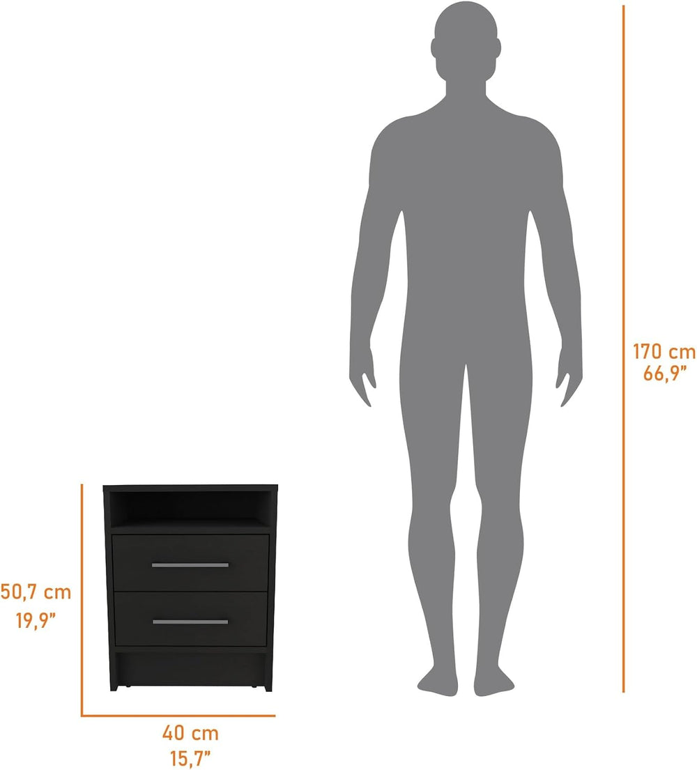 Philadelphia Nightstand, Two Drawers, Concealed Shelf,for Small Spaces