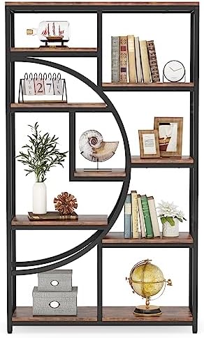 Tribesigns Industrial Bookshelf Bookcase with 9 Open Shelf (Rustic Brown)