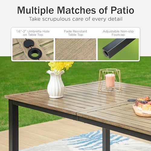 PHI VILLA 7 Piece Patio Dining Set, 64” Wood-Like Table, Rattan Chairs