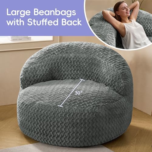 Hobestluk Adult Bean Bag Chair Memory Foam Faux Fur, Chevron Grey, Oversize |...