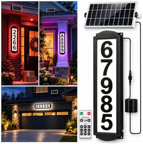 T-SUNUS Solar House Numbers with Separate Panel, IP65 Waterproof Outside