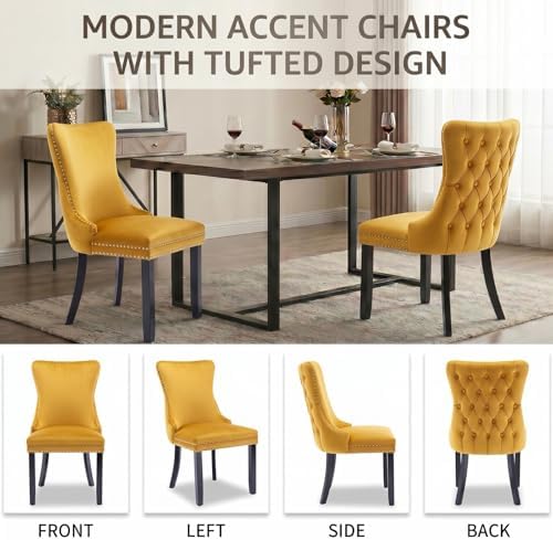 Set of 2 Velvet Dining Chairs, Elegant Tufted High Back Accent Chairs with Na...