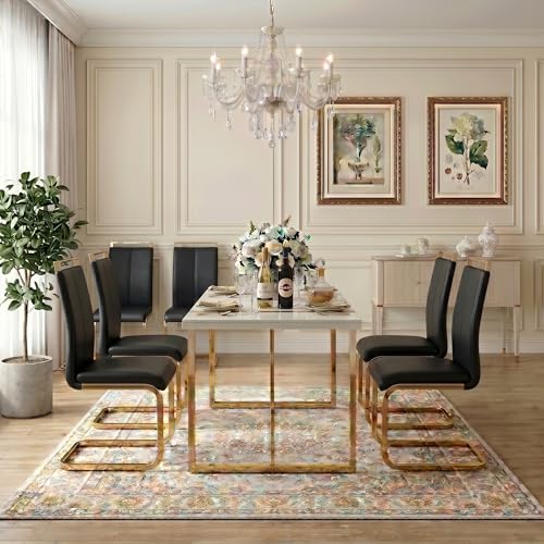 gopop Dining Table Set for 6, Kitchen Table Chairs Set of 6, 55-Inch White | ...