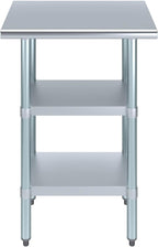 AmGood Stainless Steel Work Table with 2 Shelves | NSF | Metal Utility Table (24" Long x 18" Deep)