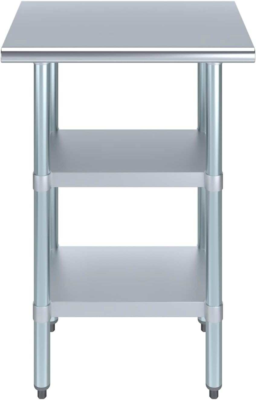 AmGood Stainless Steel Work Table with 2 Shelves | NSF | Metal Utility Table (24" Long x 18" Deep)