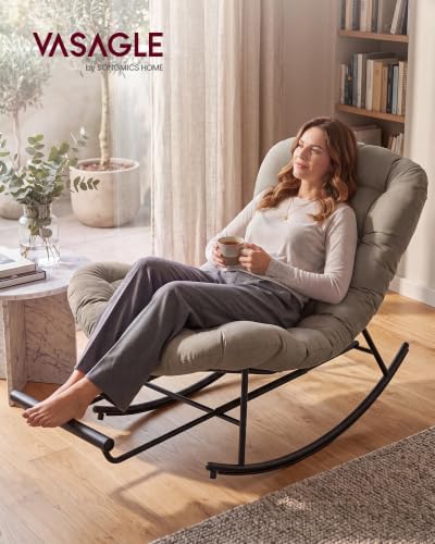 VASAGLE Outdoor Rocking Chair with Extendable Footrest, Removable Cushion | P...