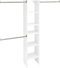 ClosetMaid SuiteSymphony Wood Closet Organizer Starter Kit with Tower and 3 Hang Rods, Shelves, Adjustable, Fits Spaces 4 – 9 ft. Wide, Pure White